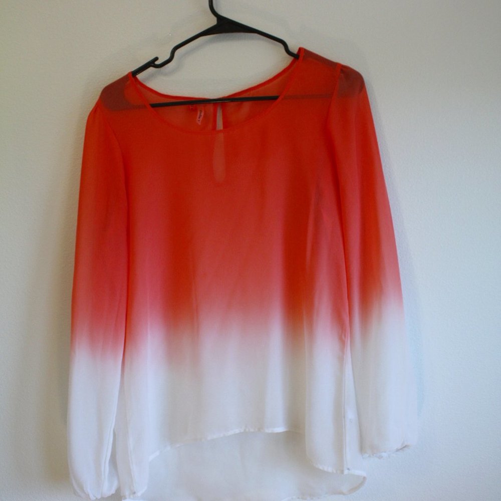 Ombre Chiffon Long-Sleeved Blouse